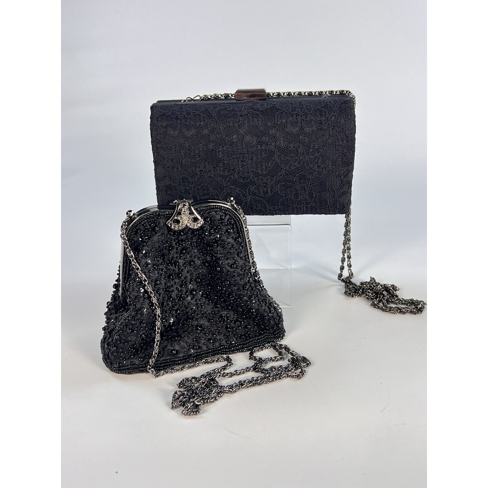Lot 2 Evening Clutch Bags Neiman Marcus Lace & Vanessa Beaded Crossbody